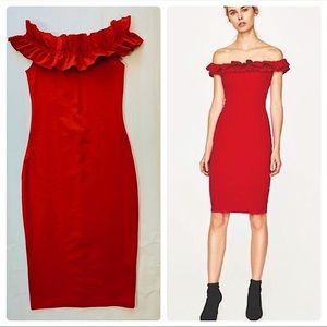 ZARA OFF THE SHOULDER BODY CON RUFFLE DRESS